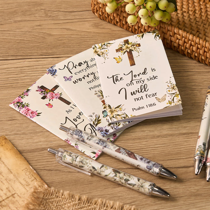 Christianartworkshop Geschenkset mit floralen Kreuz-Motiven, Motivationsstiften und Notizbüchern mit Bibelversen - image 2