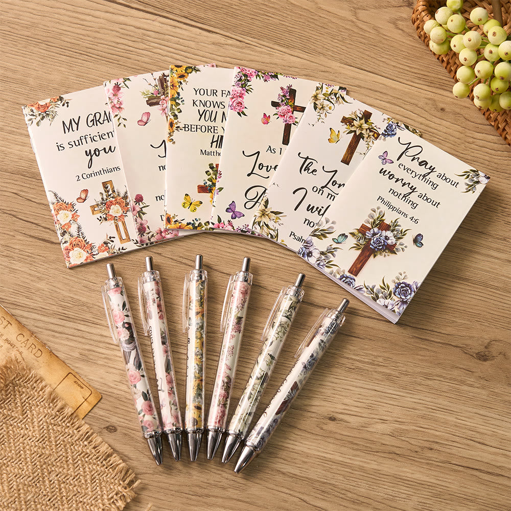 Christianartworkshop Geschenkset mit floralen Kreuz-Motiven, Motivationsstiften und Notizbüchern mit Bibelversen - A - image 0