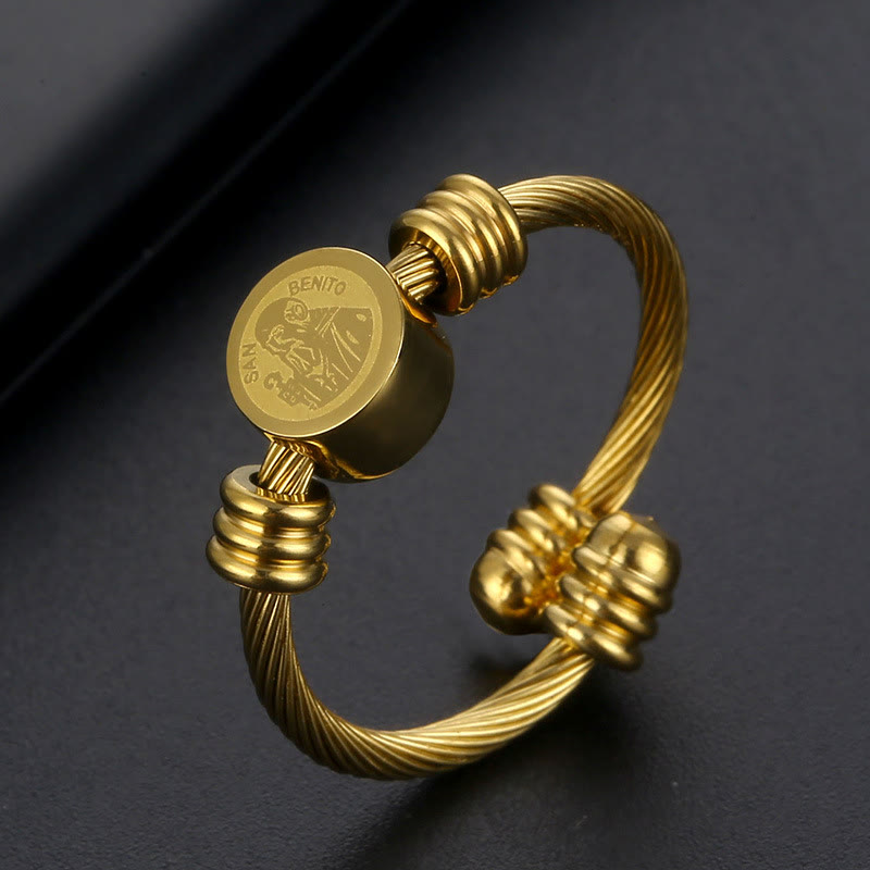 Christianartworkshop Armband- und Ringset mit Medaille des Heiligen Benedikt aus gedrehtem Kabel: Heiliges Symbol göttlichen Schutzes - image 0