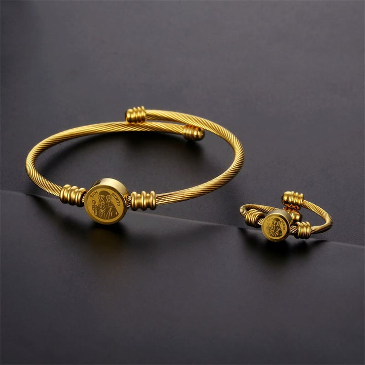 Christianartworkshop Armband- und Ringset mit Medaille des Heiligen Benedikt aus gedrehtem Kabel: Heiliges Symbol göttlichen Schutzes - Armband & Ring - image 1
