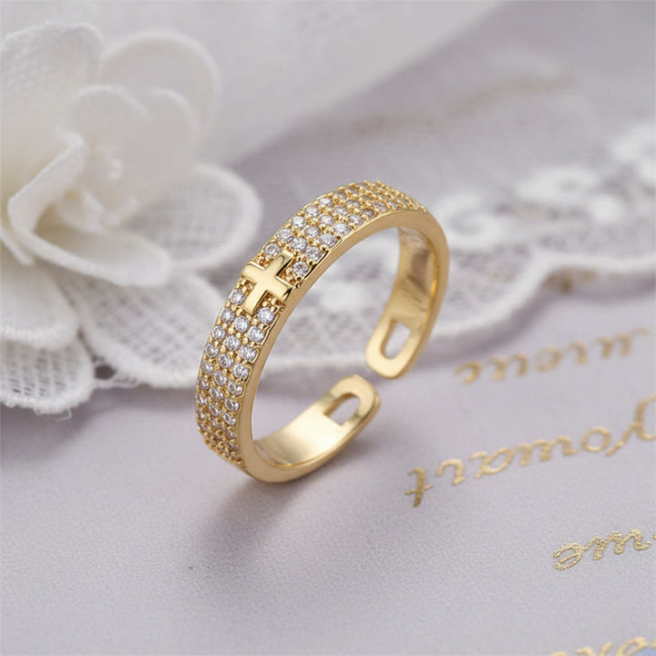 Christianartworkshop Offener, verstellbarer Ring mit Kristallkreuz: Symbol ewiger Hoffnung und Gnade - image 1