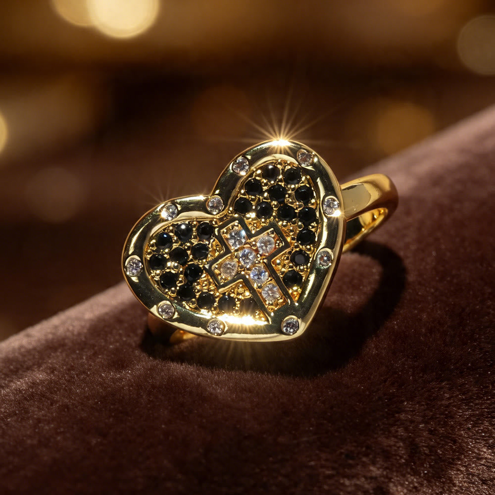 Christianartworkshop Statement-Ring mit herzförmigem Kreuz im Pavé-Stil: Symbol heiliger Liebe und Gnade - image 5