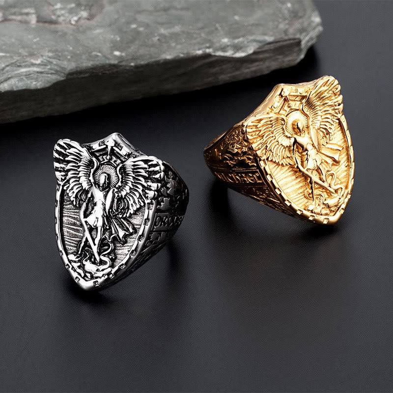 Christianartworkshop Ring mit dem Schild des Erzengels Michael: Zweifarbige Variante – Schmuckstück für den Finger, das Symbol des heiligen Schutzes und des Glaubens. - image 1