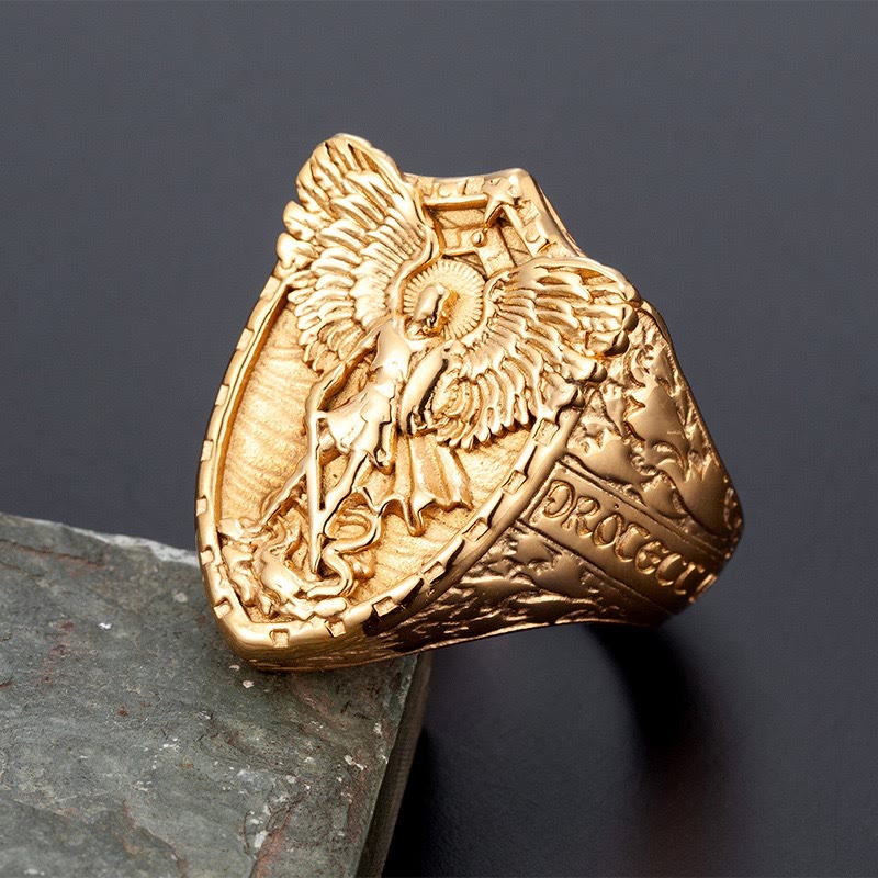 Christianartworkshop Ring mit dem Schild des Erzengels Michael: Zweifarbige Variante – Schmuckstück für den Finger, das Symbol des heiligen Schutzes und des Glaubens. - Golden - US 13 - image 0
