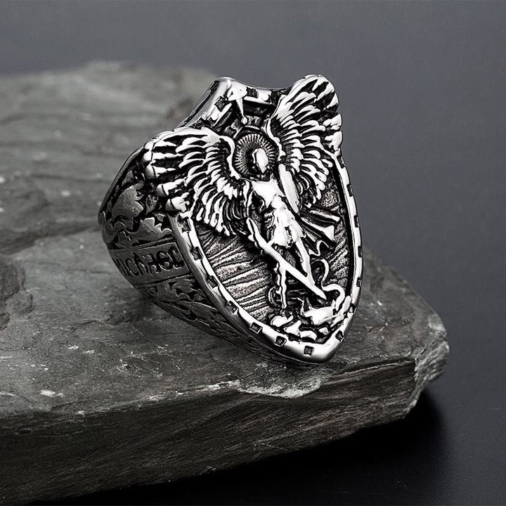 Christianartworkshop Ring mit dem Schild des Erzengels Michael: Zweifarbige Variante – Schmuckstück für den Finger, das Symbol des heiligen Schutzes und des Glaubens. - Silber - US 13 - image 5