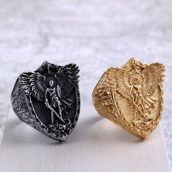Christianartworkshop Ring mit dem Schild des Erzengels Michael: Zweifarbige Variante – Schmuckstück für den Finger, das Symbol des heiligen Schutzes und des Glaubens. - image 2