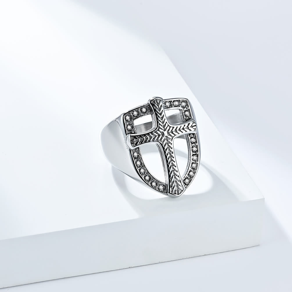 Christianartworkshop Schildförmiger Hohlkreuz-Zirkonring: 3 Farboptionen – Schmuck für Krieger des heiligen Glaubens - Silber - US 13 - image 4