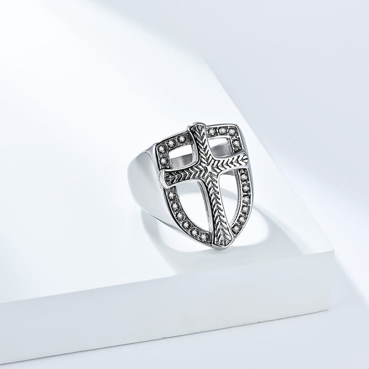 Christianartworkshop Schildförmiger Hohlkreuz-Zirkonring: 3 Farboptionen – Schmuck für Krieger des heiligen Glaubens - Silber - US 13 - image 4