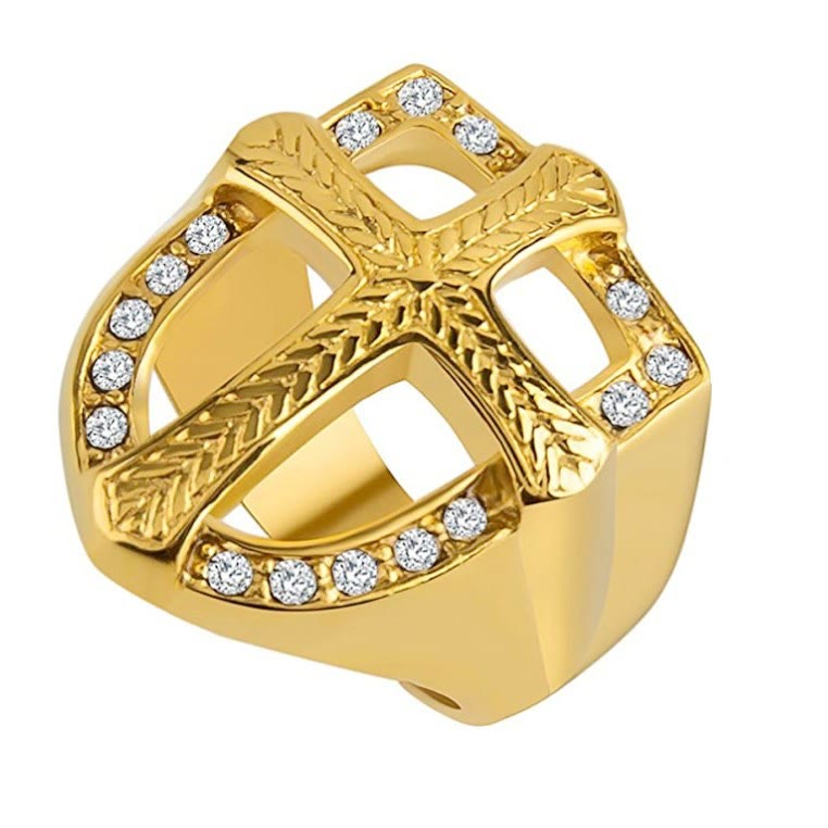 Christianartworkshop Schildförmiger Hohlkreuz-Zirkonring: 3 Farboptionen – Schmuck für Krieger des heiligen Glaubens - Golden - US 13 - image 0