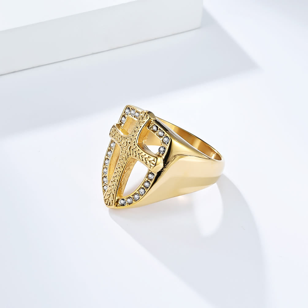 Christianartworkshop Schildförmiger Hohlkreuz-Zirkonring: 3 Farboptionen – Schmuck für Krieger des heiligen Glaubens - image 3