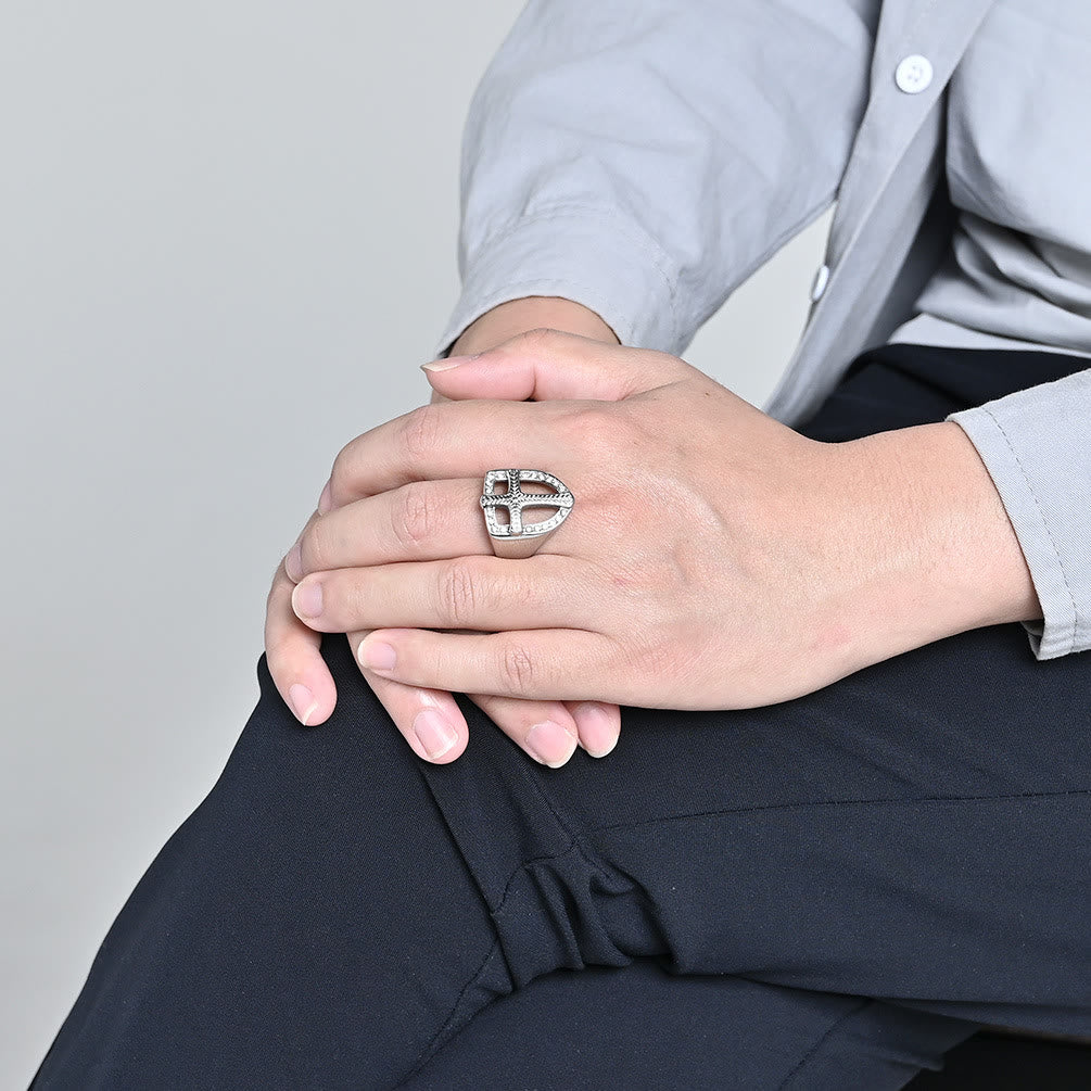 Christianartworkshop Schildförmiger Hohlkreuz-Zirkonring: 3 Farboptionen – Schmuck für Krieger des heiligen Glaubens - image 6