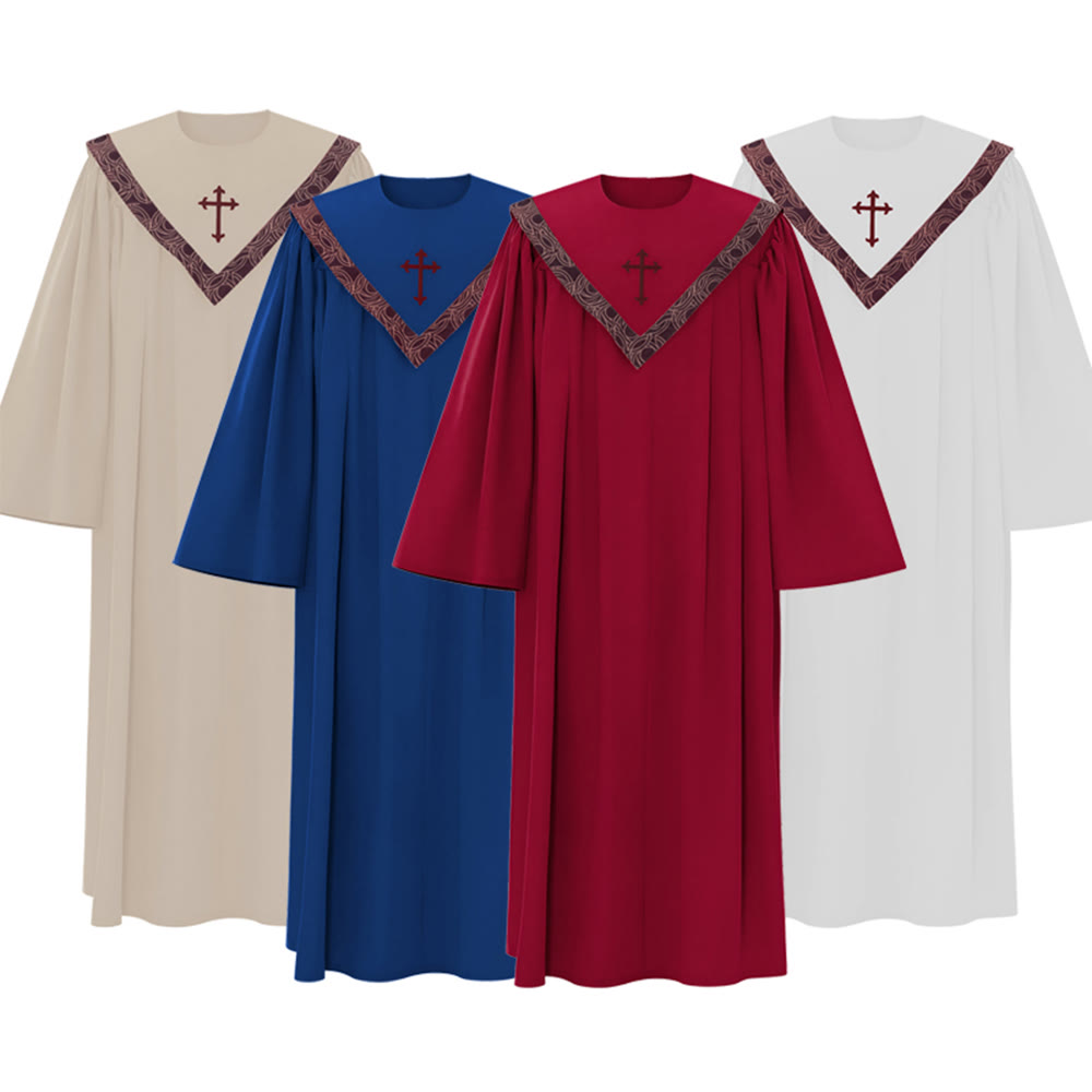 Formelle, mehrfarbige Priesterrobe von Christianartworkshop mit Kreuz und gemustertem Kragen - 2XL - Blau - image 0