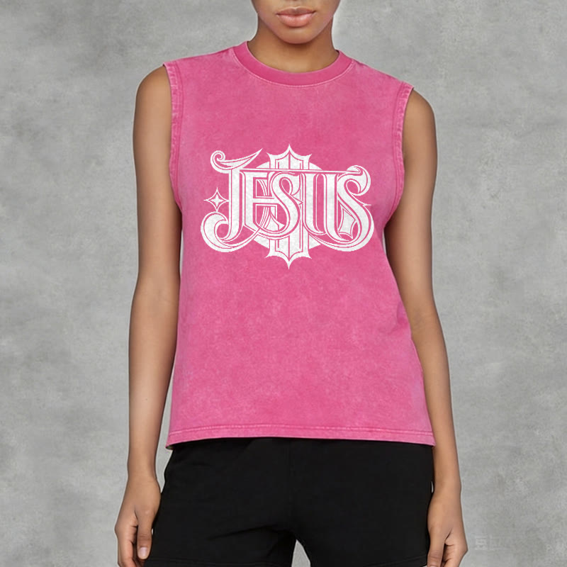 Christianartworkshop JESUS ​​Gothic Letter Unisex Washed Tank Top - image 14