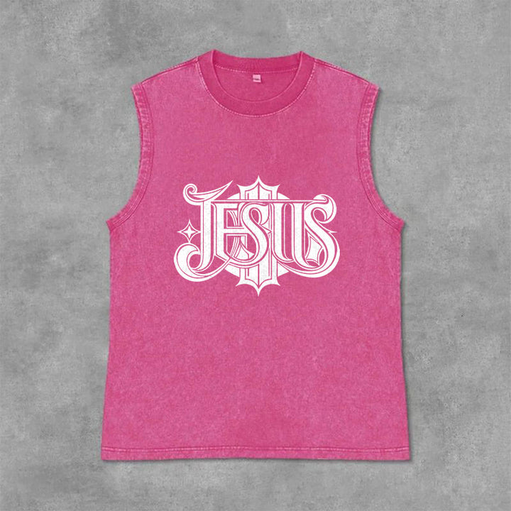Christianartworkshop JESUS ​​Gothic Letter Unisex Washed Tank Top - Rosa - 2XL - image 12