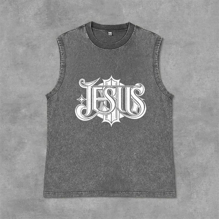 Christianartworkshop JESUS ​​Gothic Letter Unisex Washed Tank Top - Grau - 2XL - image 3