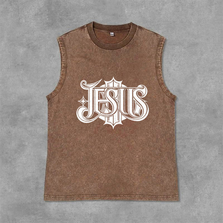 Christianartworkshop JESUS ​​Gothic Letter Unisex Washed Tank Top - Braun - 2XL - image 6