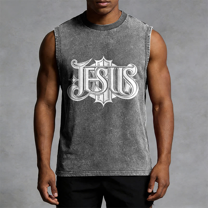 Christianartworkshop JESUS ​​Gothic Letter Unisex Washed Tank Top - image 4