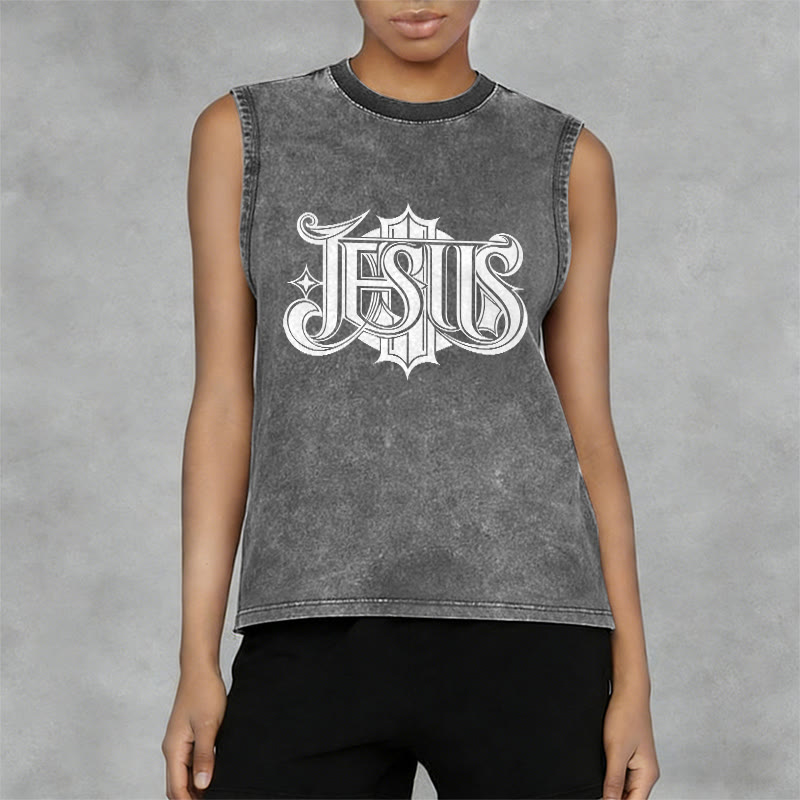 Christianartworkshop JESUS ​​Gothic Letter Unisex Washed Tank Top - image 5