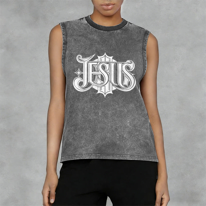 Christianartworkshop JESUS ​​Gothic Letter Unisex Washed Tank Top - image 5