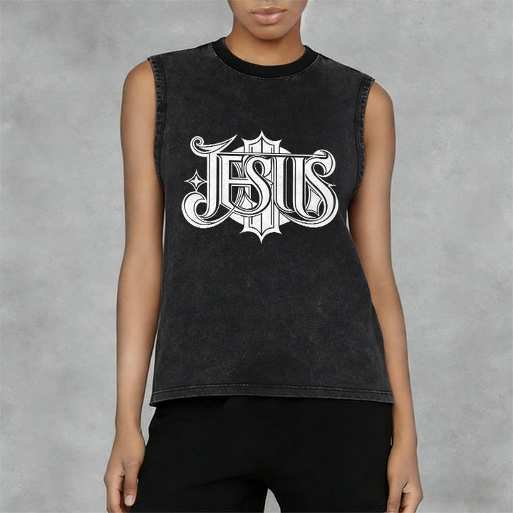 Christianartworkshop JESUS ​​Gothic Letter Unisex Washed Tank Top - image 2