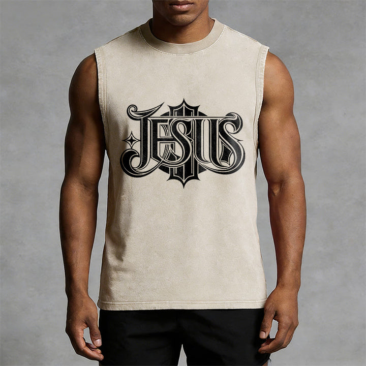 Christianartworkshop JESUS ​​Gothic Letter Unisex Washed Tank Top - image 10