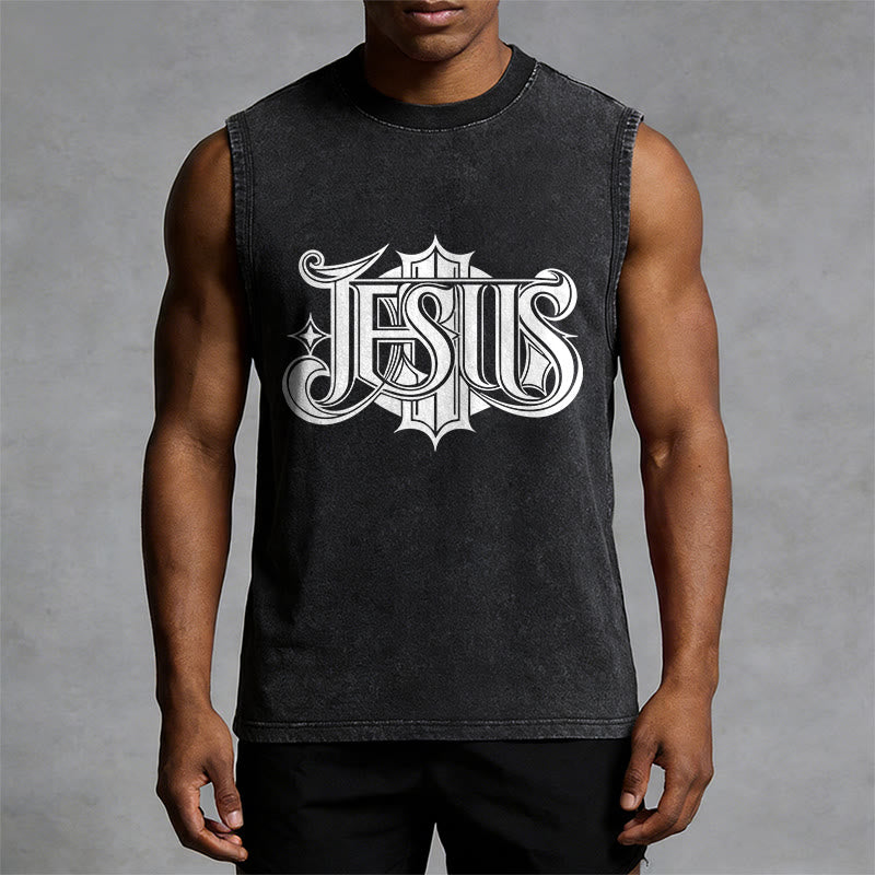 Christianartworkshop JESUS ​​Gothic Letter Unisex Washed Tank Top - image 1