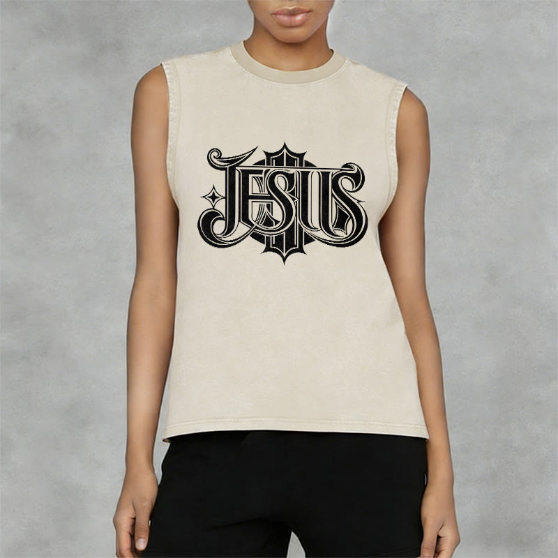 Christianartworkshop JESUS ​​Gothic Letter Unisex Washed Tank Top - image 11