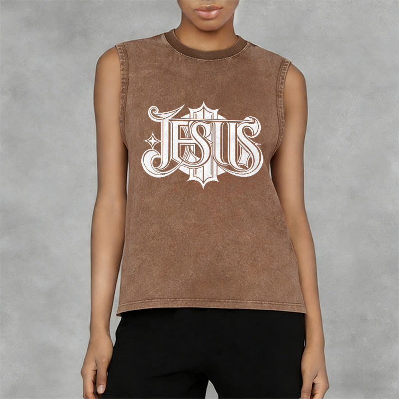 Christianartworkshop JESUS ​​Gothic Letter Unisex Washed Tank Top - image 8