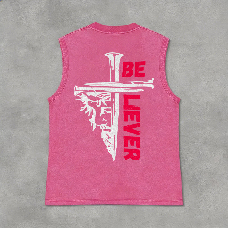 Christianartworkshop Be Believer Nail Cross Unisex Washed Tank Top - Rosa - 2XL - image 12