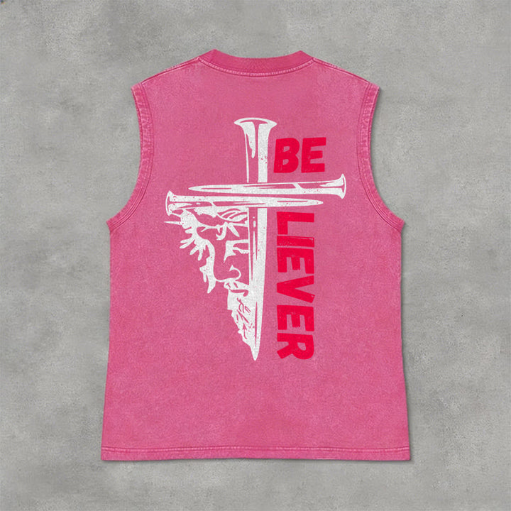 Christianartworkshop Be Believer Nail Cross Unisex Washed Tank Top - Rosa - 2XL - image 12
