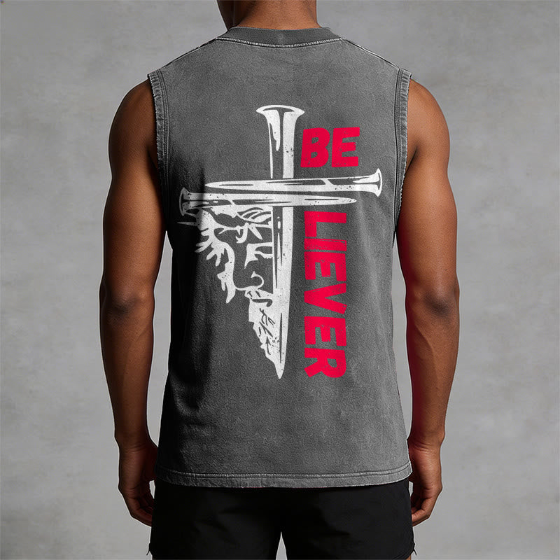 Christianartworkshop Be Believer Nail Cross Unisex Washed Tank Top - image 7