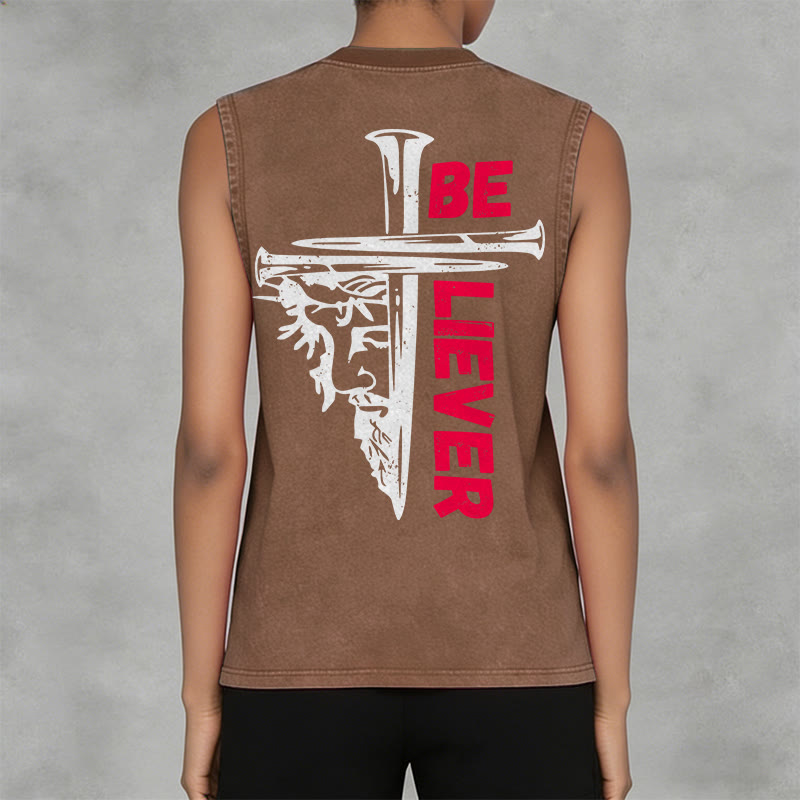 Christianartworkshop Be Believer Nail Cross Unisex Washed Tank Top - image 11