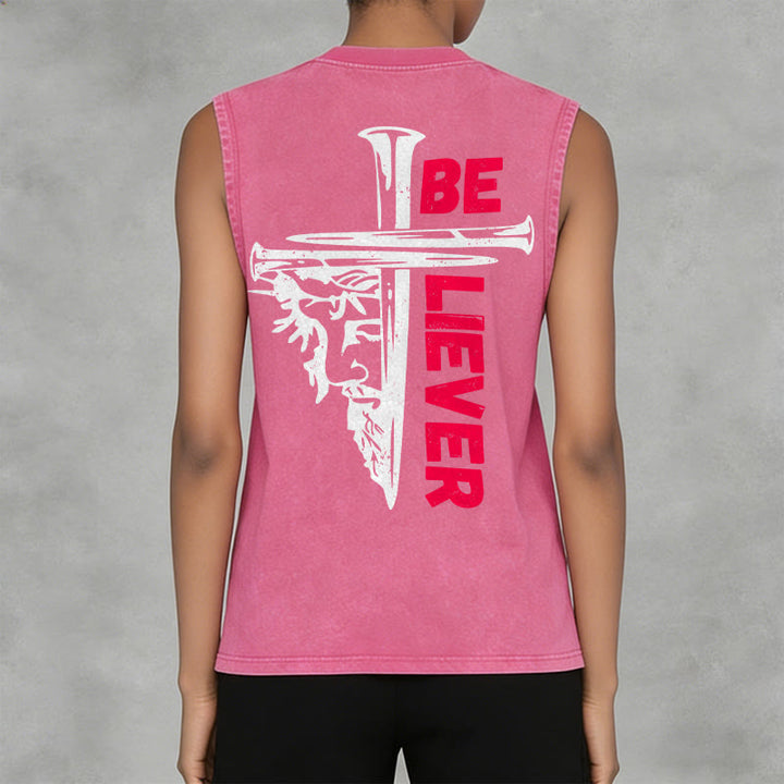 Christianartworkshop Be Believer Nail Cross Unisex Washed Tank Top - image 14