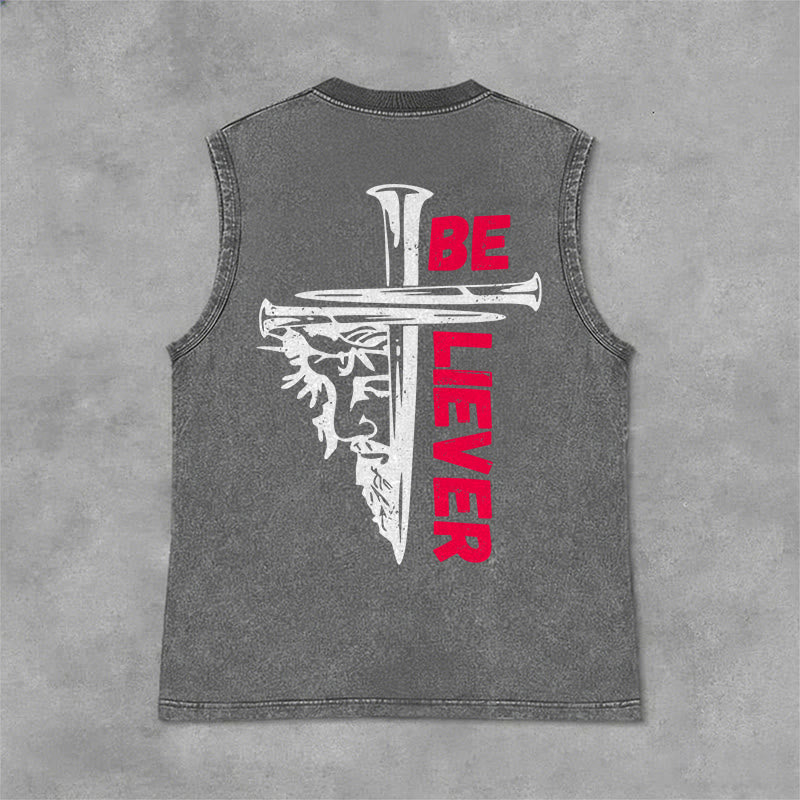Christianartworkshop Be Believer Nail Cross Unisex Washed Tank Top - Grau - 2XL - image 6