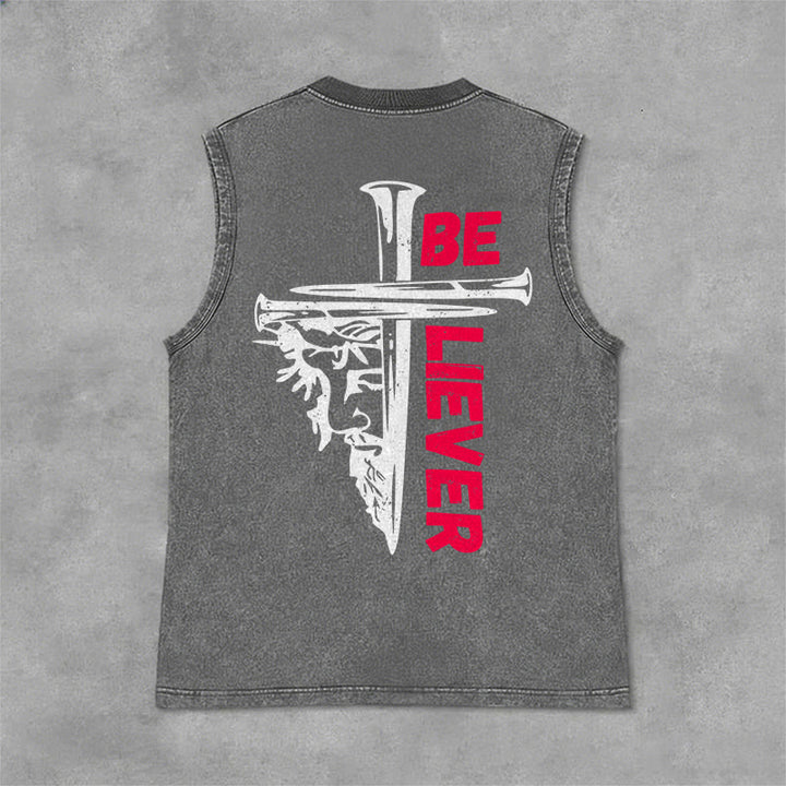 Christianartworkshop Be Believer Nail Cross Unisex Washed Tank Top - Grau - 2XL - image 6