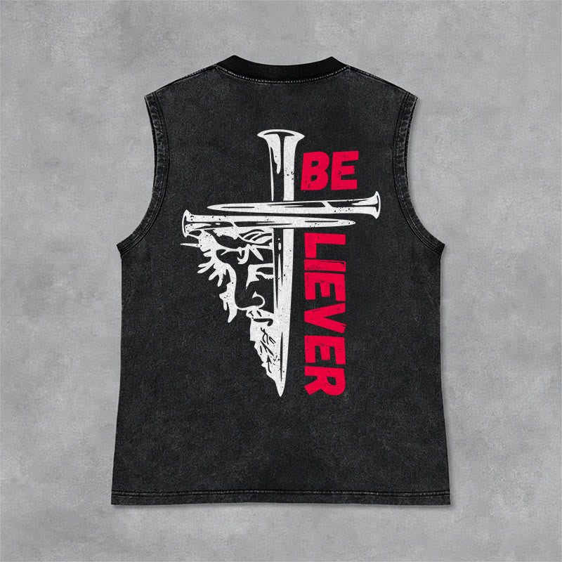 Christianartworkshop Be Believer Nail Cross Unisex Washed Tank Top - Schwarz - 2XL - image 3