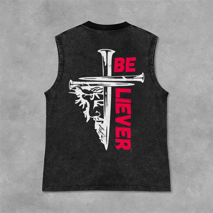 Christianartworkshop Be Believer Nail Cross Unisex Washed Tank Top - Schwarz - 2XL - image 3