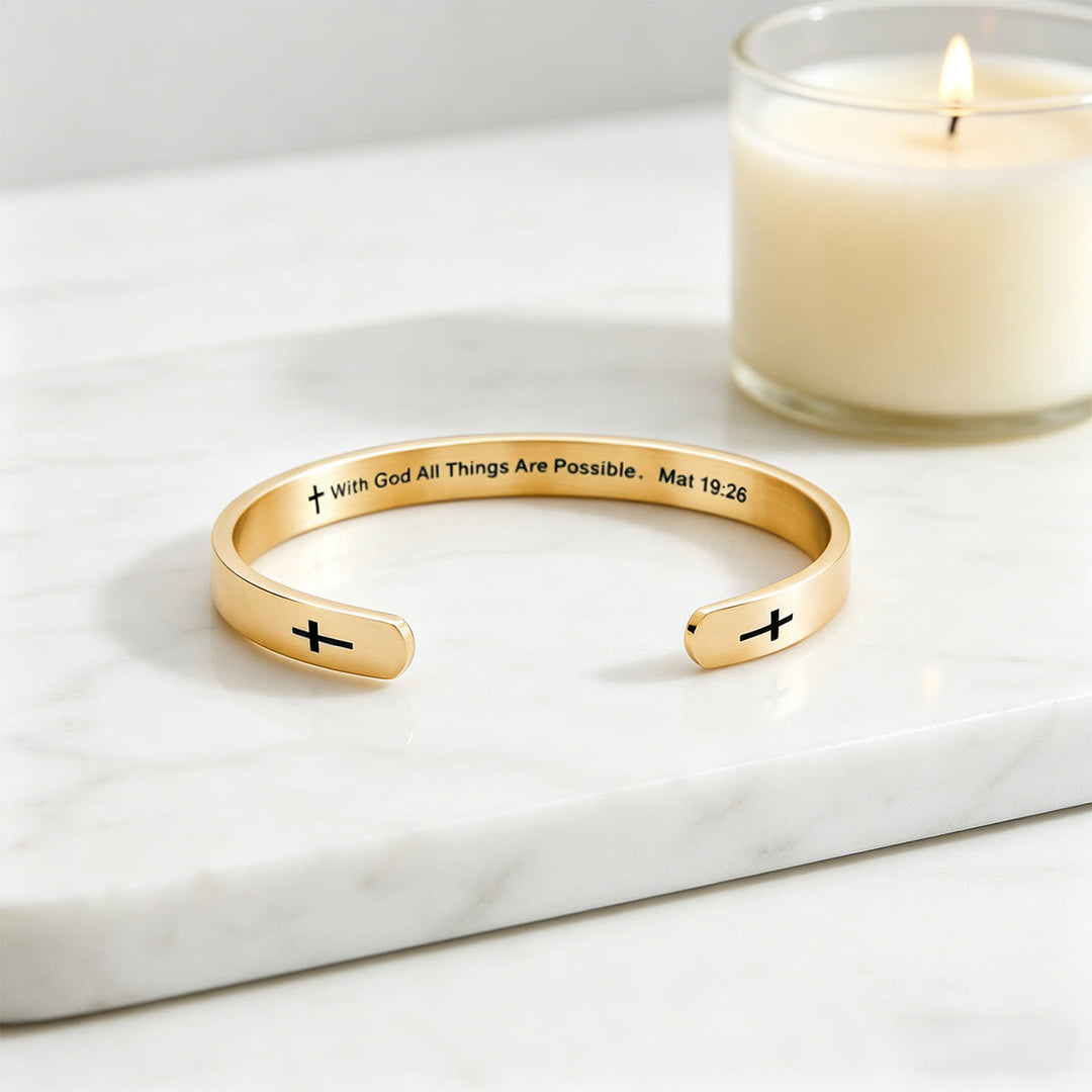 Christianartworkshop Armband mit Kreuzanhänger (Matthäus 19,26): Mit Gott ist alles möglich (Glaubenssymbol) - Golden - image 11