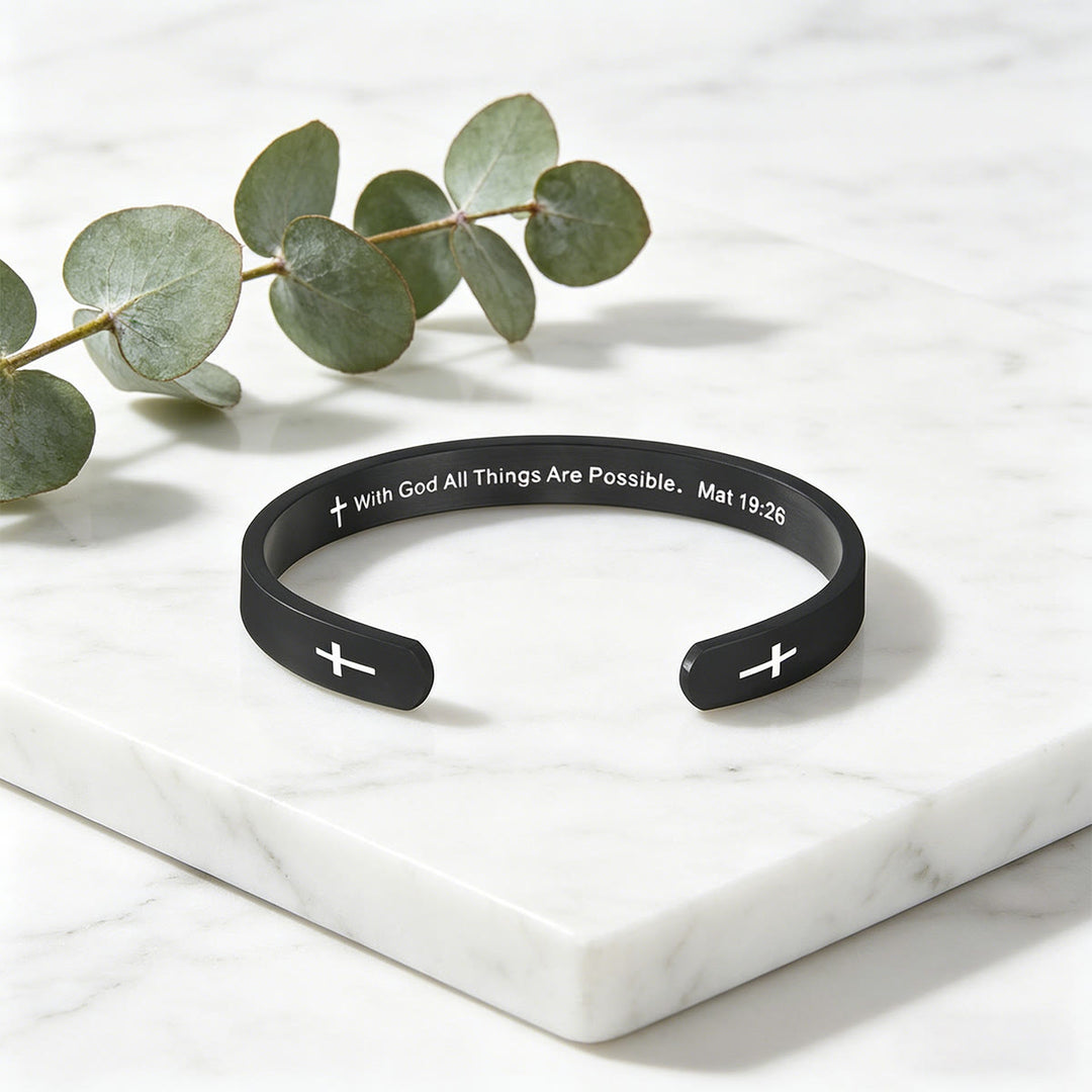 Christianartworkshop Armband mit Kreuzanhänger (Matthäus 19,26): Mit Gott ist alles möglich (Glaubenssymbol) - Schwarz - image 4