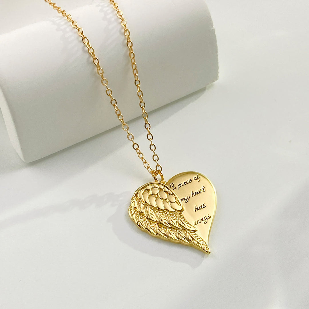 Christianartworkshop Gedenkkette mit Engelsflügeln in Herzform: Ein Teil meines Herzens hat Flügel – Anhänger für Glaubensbekenntnisse - Golden - image 5
