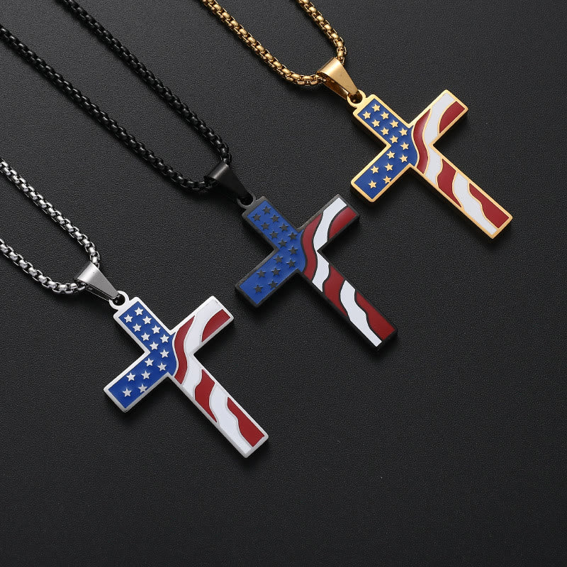 Christianartworkshop Halskette mit Kreuzanhänger zum Unabhängigkeitstag der USA: Heiliger Glaube, patriotischer Feiertagsschmuck - image 0