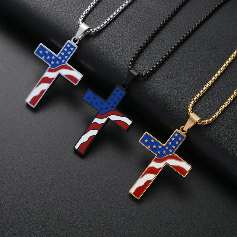 Christianartworkshop Halskette mit Kreuzanhänger zum Unabhängigkeitstag der USA: Heiliger Glaube, patriotischer Feiertagsschmuck - image 1