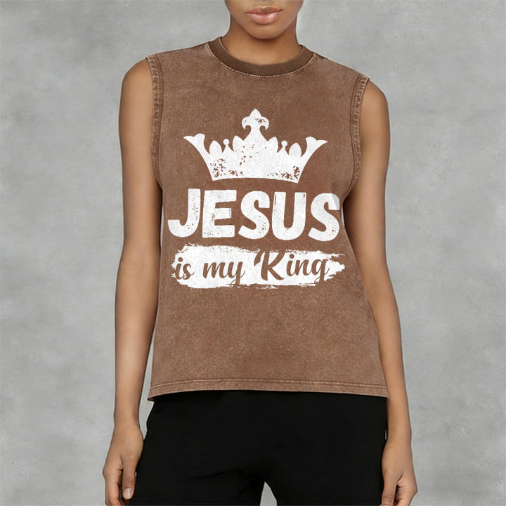 Christianartworkshop Jesus Is My King Crown Unisex Washed Tank Top - image 2