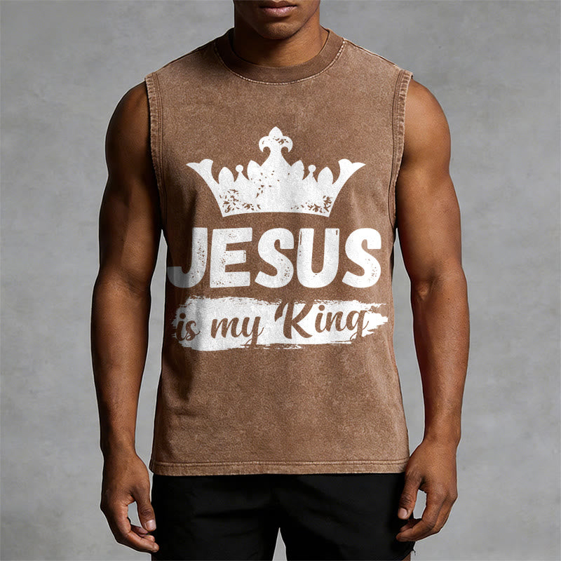 Christianartworkshop Jesus Is My King Crown Unisex Washed Tank Top - image 1