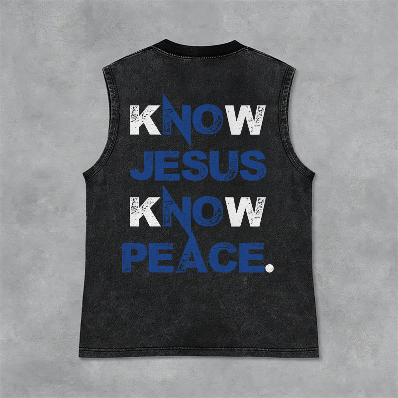 Christianartworkshop Know Jesus Know Peace Unisex Washed Tank Top - Schwarz - 2XL - image 9