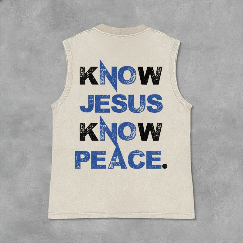 Christianartworkshop Know Jesus Know Peace Unisex Washed Tank Top - Beige - 2XL - image 6