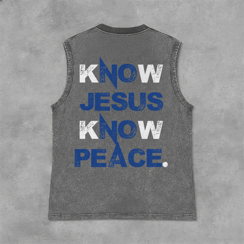 Christianartworkshop Know Jesus Know Peace Unisex Washed Tank Top - Grau - 2XL - image 0