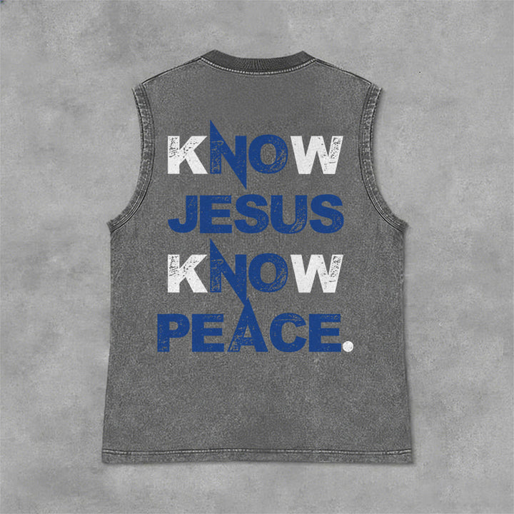 Christianartworkshop Know Jesus Know Peace Unisex Washed Tank Top - Grau - 2XL - image 0
