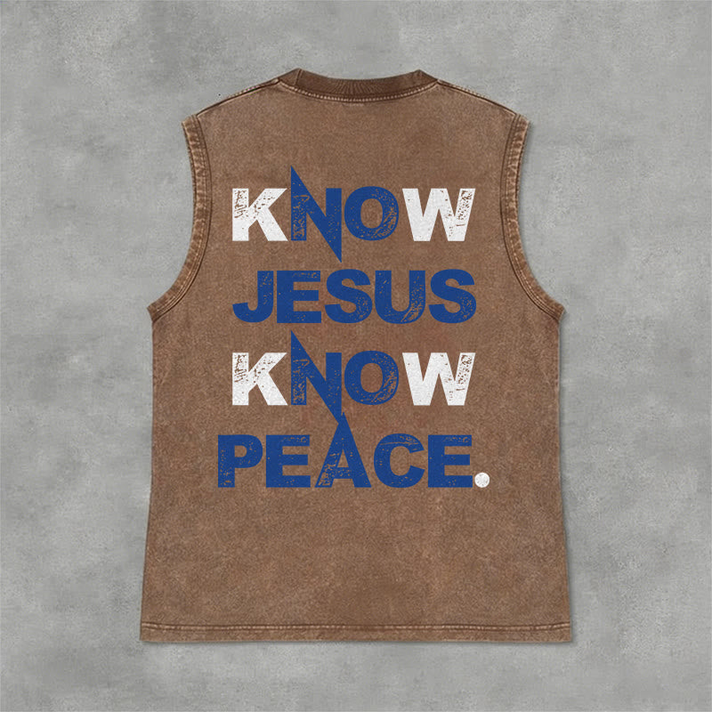 Christianartworkshop Know Jesus Know Peace Unisex Washed Tank Top - Braun - 2XL - image 3