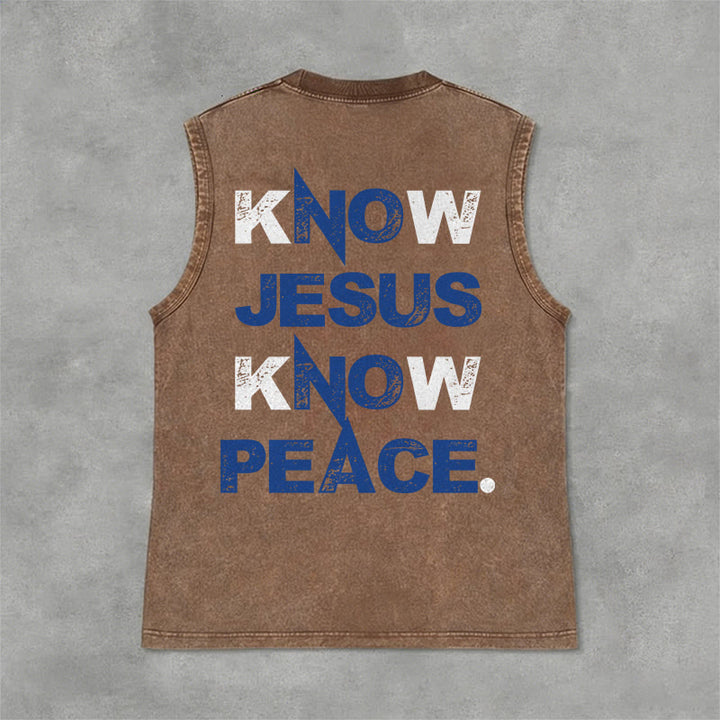 Christianartworkshop Know Jesus Know Peace Unisex Washed Tank Top - Braun - 2XL - image 3